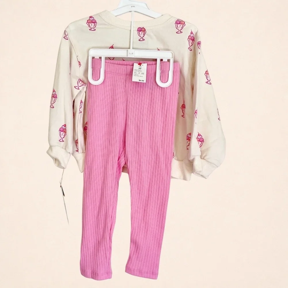Cat & Jack Toddler Girls 2pc Ice Cream Sweatshirt‎ and Ribbed Leggings Set 12M